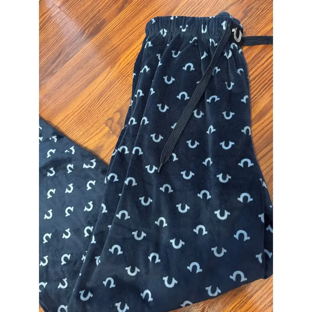 True Religion Men’s Large Blue Horseshoe Logo Fleece Pajama Lounge Pants